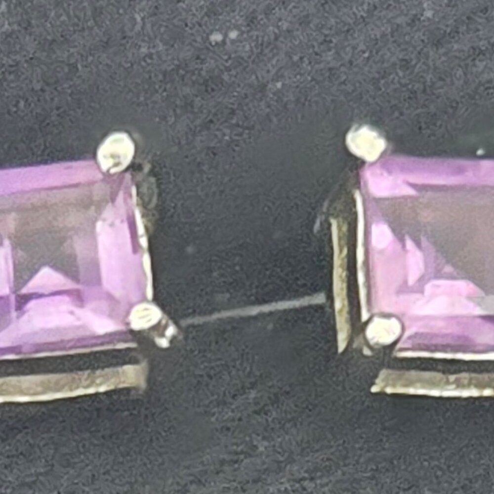 .925 Silver CZ Square Amatheist Earrings